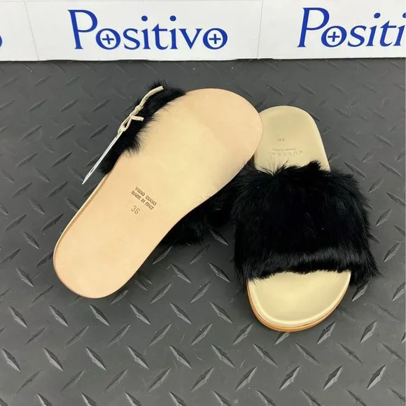 Buscemi Slide Fur Clot Black Leather Slippers US 8 EU 38 - Picture 4 of 6